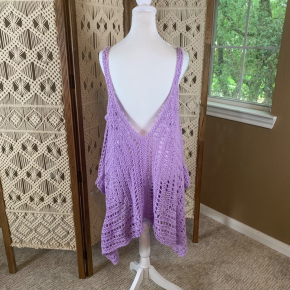 handmade crochet tank top handkerchief hem pastel purple lavender coverup tunic - Picture 3 of 4